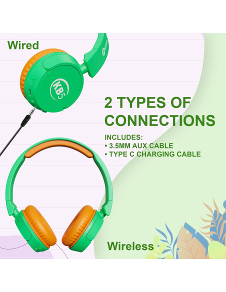 Auriculares Inalámbricos Contixo KB-5 para Niños Verde/Naranja