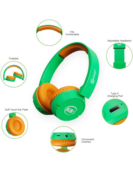Auriculares Inalámbricos Contixo KB-5 para Niños Verde/Naranja