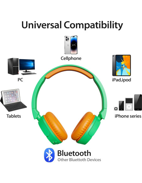 Auriculares Inalámbricos Contixo KB-5 para Niños Verde/Naranja