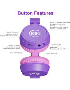 Auriculares Bluetooth Contixo KB5 Niños Plegables 85dB Púrpura 2