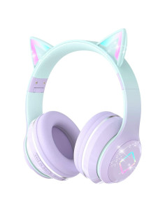 Auriculares Inalámbricos DMJ con Orejas de Gato Púrpura