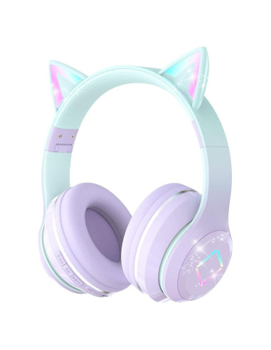 Auriculares Inalámbricos DMJ con Orejas de Gato Púrpura