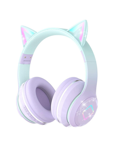 Auriculares Inalámbricos DMJ con Orejas de Gato Púrpura