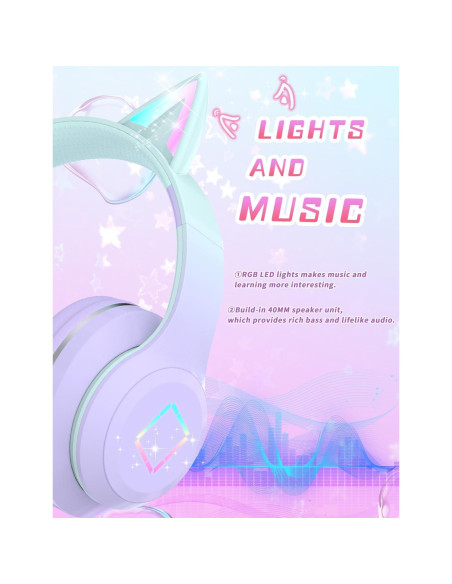 Auriculares Inalámbricos DMJ con Orejas de Gato Púrpura