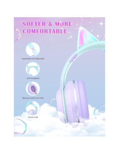 Auriculares Inalámbricos DMJ con Orejas de Gato Púrpura
