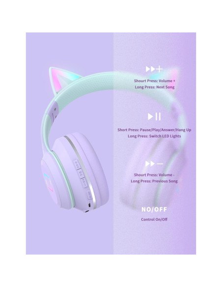 Auriculares Inalámbricos DMJ con Orejas de Gato Púrpura