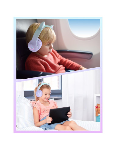 Auriculares Inalámbricos DMJ con Orejas de Gato Púrpura