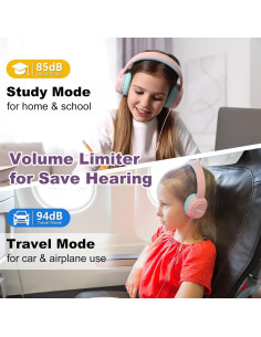 Auriculares Joysico YO1 Rosa para Niños con Micrófono 85dB 2