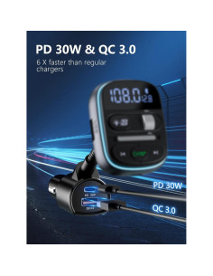 Transmisor FM Bluetooth LENCENT T77 30W Cargador Rápido QC3.0 2
