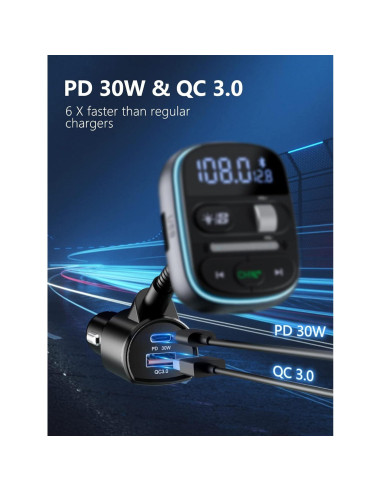 Transmisor FM Bluetooth LENCENT T77 30W Cargador Rápido QC3.0