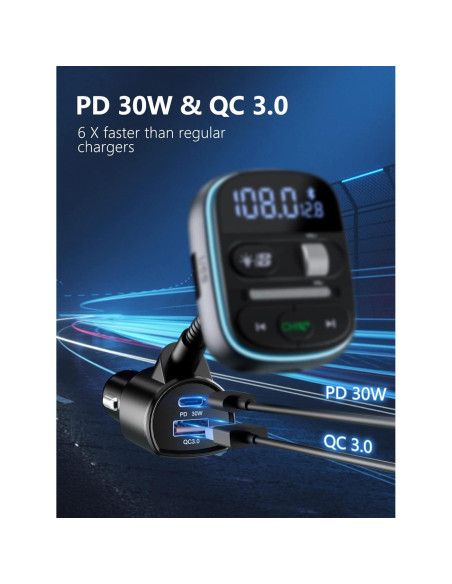 Transmisor FM Bluetooth LENCENT T77 30W Cargador Rápido QC3.0