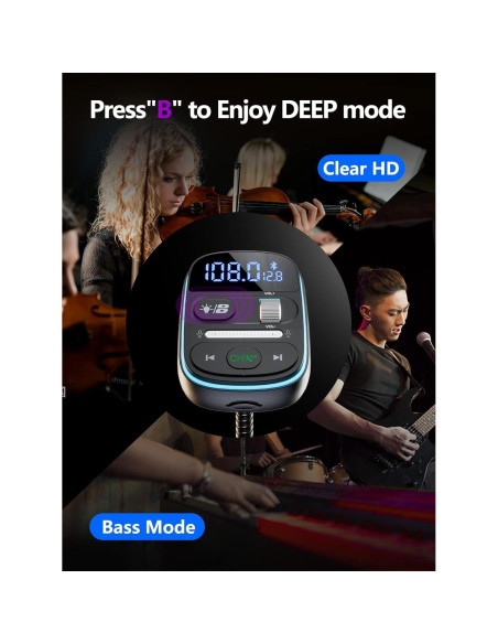 Transmisor FM Bluetooth LENCENT T77 30W Cargador Rápido QC3.0