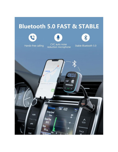 Transmisor FM Bluetooth LENCENT T77 30W Cargador Rápido QC3.0