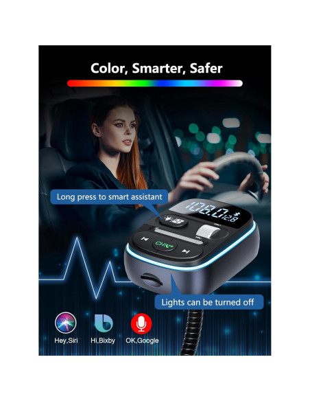 Transmisor FM Bluetooth LENCENT T77 30W Cargador Rápido QC3.0