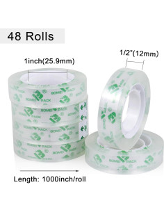 BOMEI Pack 48 Rollos Cinta Transparente 12mm x 25.4m 2
