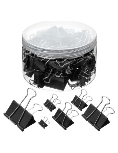 Clips de Encuadernación Mr. Pen, 120 Pcs, Negro, 6 Tamaños