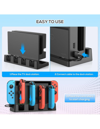 Base de Carga para Joy-Con Nintendo Switch Klipdasse - Carga Simultánea 6 Controladores