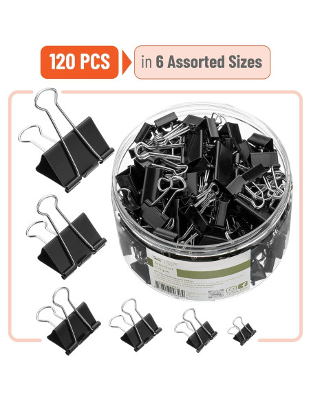 Clips de Encuadernación Mr. Pen, 120 Pcs, Negro, 6 Tamaños