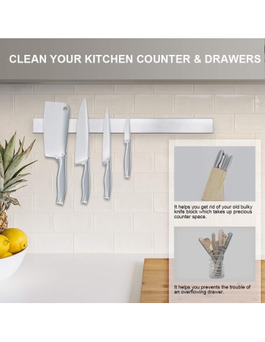 Barra Magnética para Cuchillos Ninonly 50.8 cm Acero Inoxidable