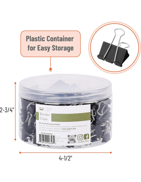 Clips de Encuadernación Mr. Pen, 120 Pcs, Negro, 6 Tamaños
