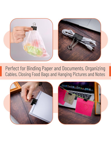 Clips de Encuadernación Mr. Pen, 120 Pcs, Negro, 6 Tamaños