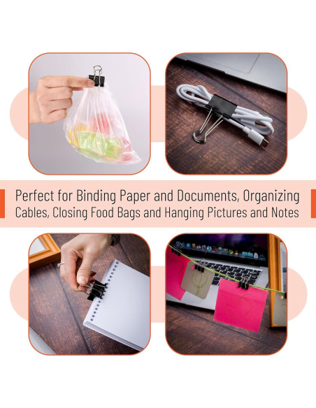 Clips de Encuadernación Mr. Pen, 120 Pcs, Negro, 6 Tamaños