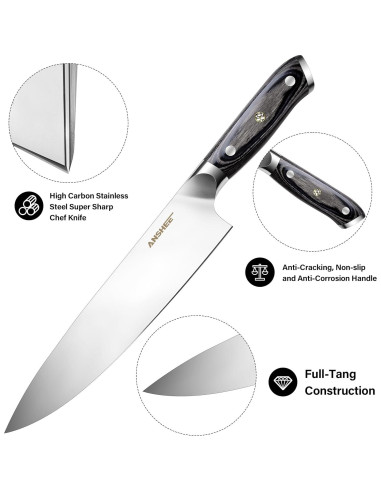 Cuchillo de Chef ANSHEE 20.32 cm Acero Inoxidable Mango Madera