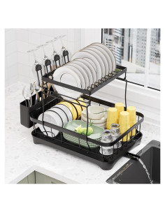 Escurridor de Platos LIYI 2 Niveles con Bandeja Drenaje Negro