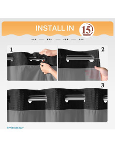 Cortina de Ducha River Dream Negra con Forro a Presión 180x188 cm 2