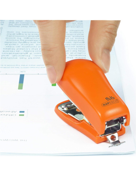 Grapadora Mini Rapesco 1410 Naranja 12 Hojas 1000 Grapas