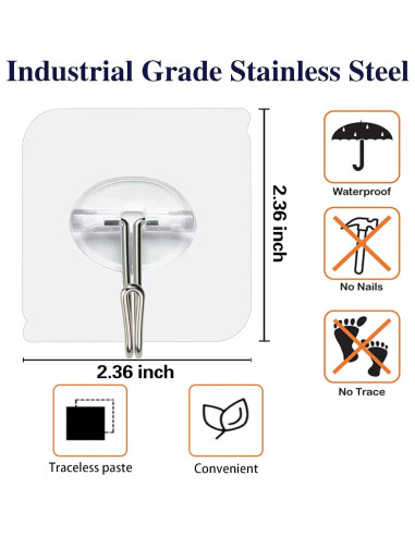 150 Ganchos Adhesivos Transparentes Aellabus 10kg para Pared