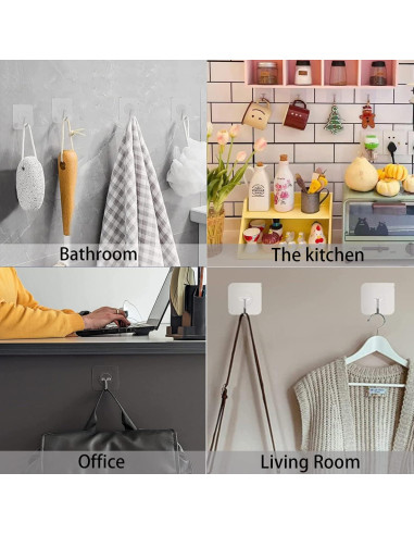 150 Ganchos Adhesivos Transparentes Aellabus 10kg para Pared