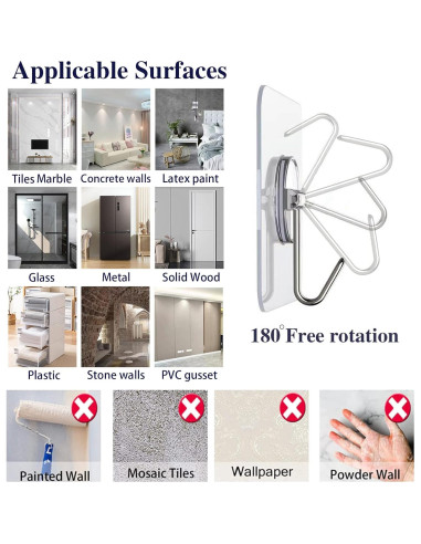 150 Ganchos Adhesivos Transparentes Aellabus 10kg para Pared