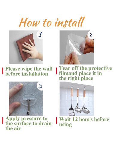 150 Ganchos Adhesivos Transparentes Aellabus 10kg para Pared