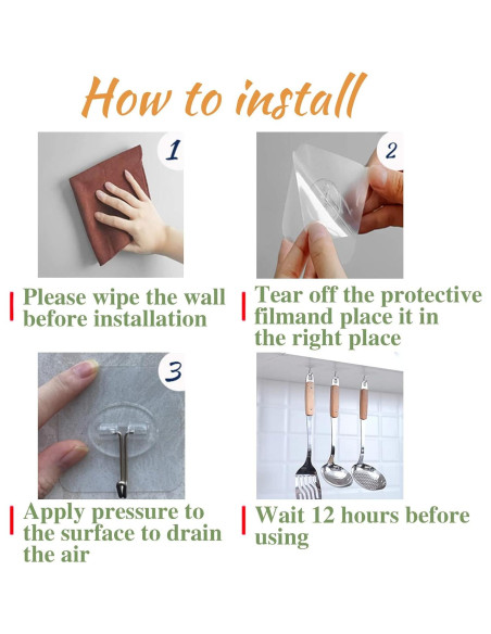 150 Ganchos Adhesivos Transparentes Aellabus 10kg para Pared