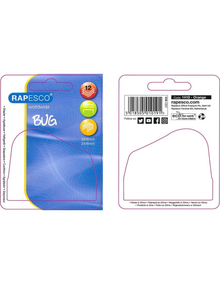 Grapadora Mini Rapesco 1410 Naranja 12 Hojas 1000 Grapas