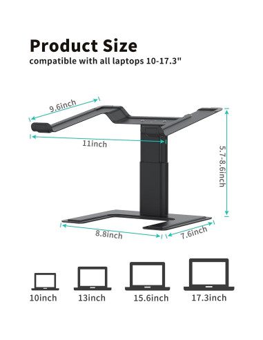 Soporte para Laptop ALASHI Ajustable Ergonómico Negro 10-17.3"