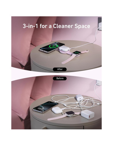 Cargador Inalámbrico 3-en-1 Anker MagGo UFO 15W Rosa