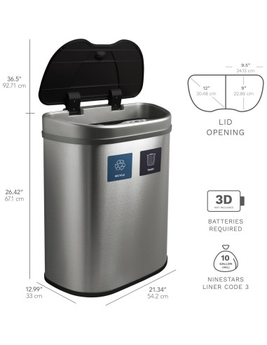 Papelera con Sensor Ninestars DZT-70-R3 70L Acero Inoxidable