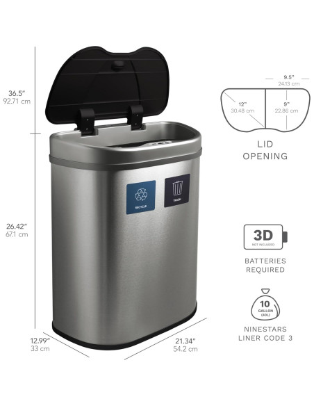 Papelera con Sensor Ninestars DZT-70-R3 70L Acero Inoxidable