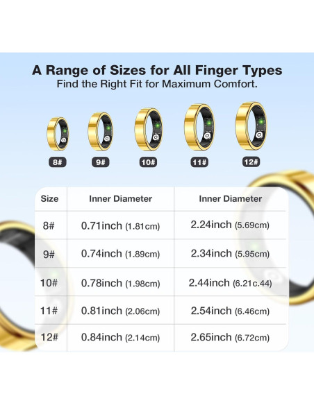 Anillo Inteligente de Salud Oro 11 - Monitoreo Fitness y Sueño