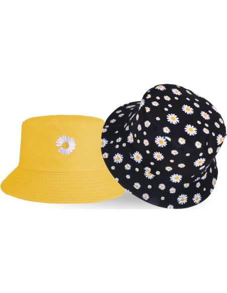 Sombrero de Cubo Amarillo Floral para Mujeres - Protección Solar Sombrero de Cubo Amarillo Floral para Mujeres - Protección Solar