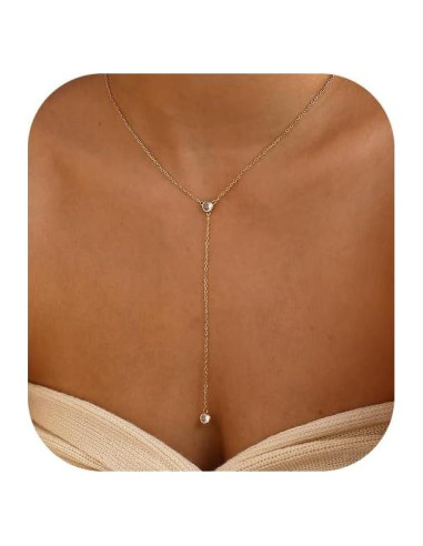 Collar Lariat de Oro Chapado 14k Fwlisesa con CZ 42 cm