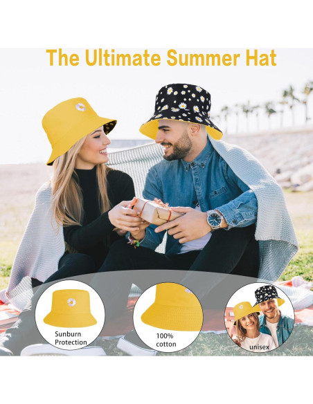 Sombrero de Cubo Amarillo Floral para Mujeres - Protección Solar Sombrero de Cubo Amarillo Floral para Mujeres - Protección Solar