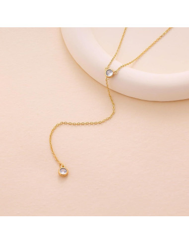 Collar Lariat de Oro Chapado 14k Fwlisesa con CZ 42 cm