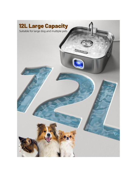 Fuente de Agua para Perros MAILOFY 12L Acero Inoxidable Silenciosa