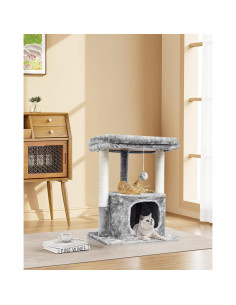 Árbol para Gatos SYANDLVY Grande con Perchero y Rascador Gris 2