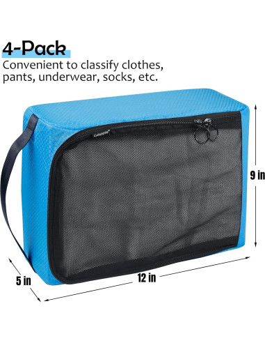 4 Cubos Organizadores de Viaje Gloppie Azul Panal Medianos
