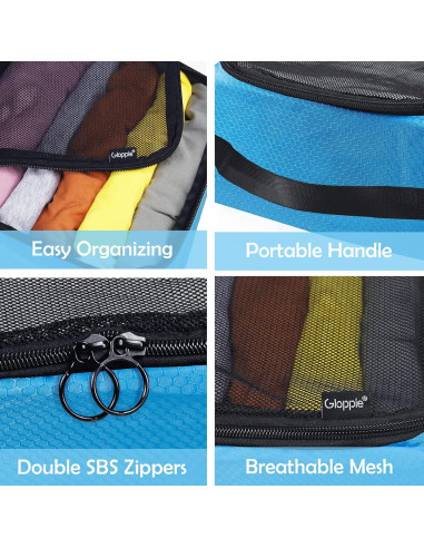 4 Cubos Organizadores de Viaje Gloppie Azul Panal Medianos