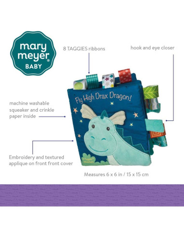 Libro de Tela Suave Taggies Dragón Drax 15x15 cm con Sonajero